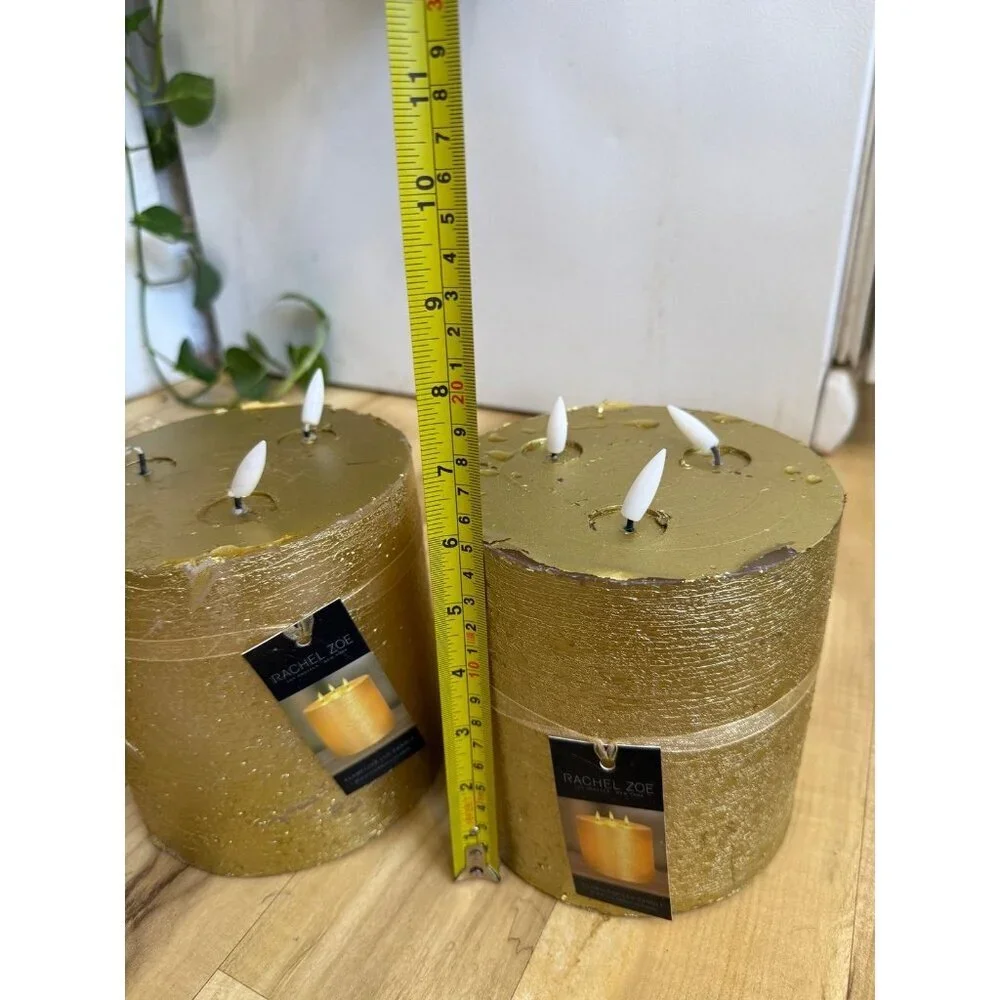 Rachel Zoe Gold Flameless LED Pillar Candles – Set of 2